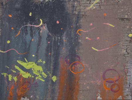 蛍のひかりと色の間にあるリズムに沿って Along the rhythm that is between the Auld Lang Syne and colors [Oil on canvas, Gesso, All Cracked UP, 14×18cm, 2019]